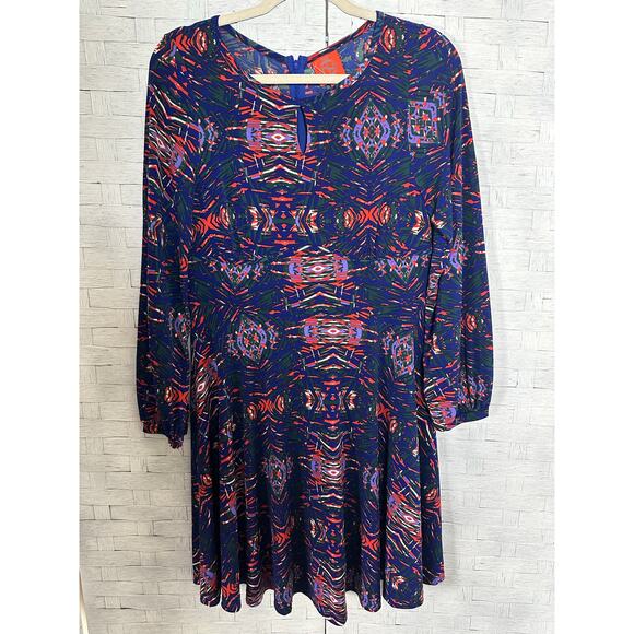 Tracy Negoshian women’s dress fit & flare long sleeve colorful feminine modern - Picture 1 of 11